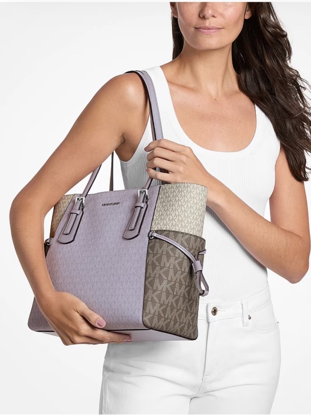 Michael Kors Voyager MK Logo
Tote Shoulder Bag with Matching
Wallet Lilac Multi - Picture 2 of 14
